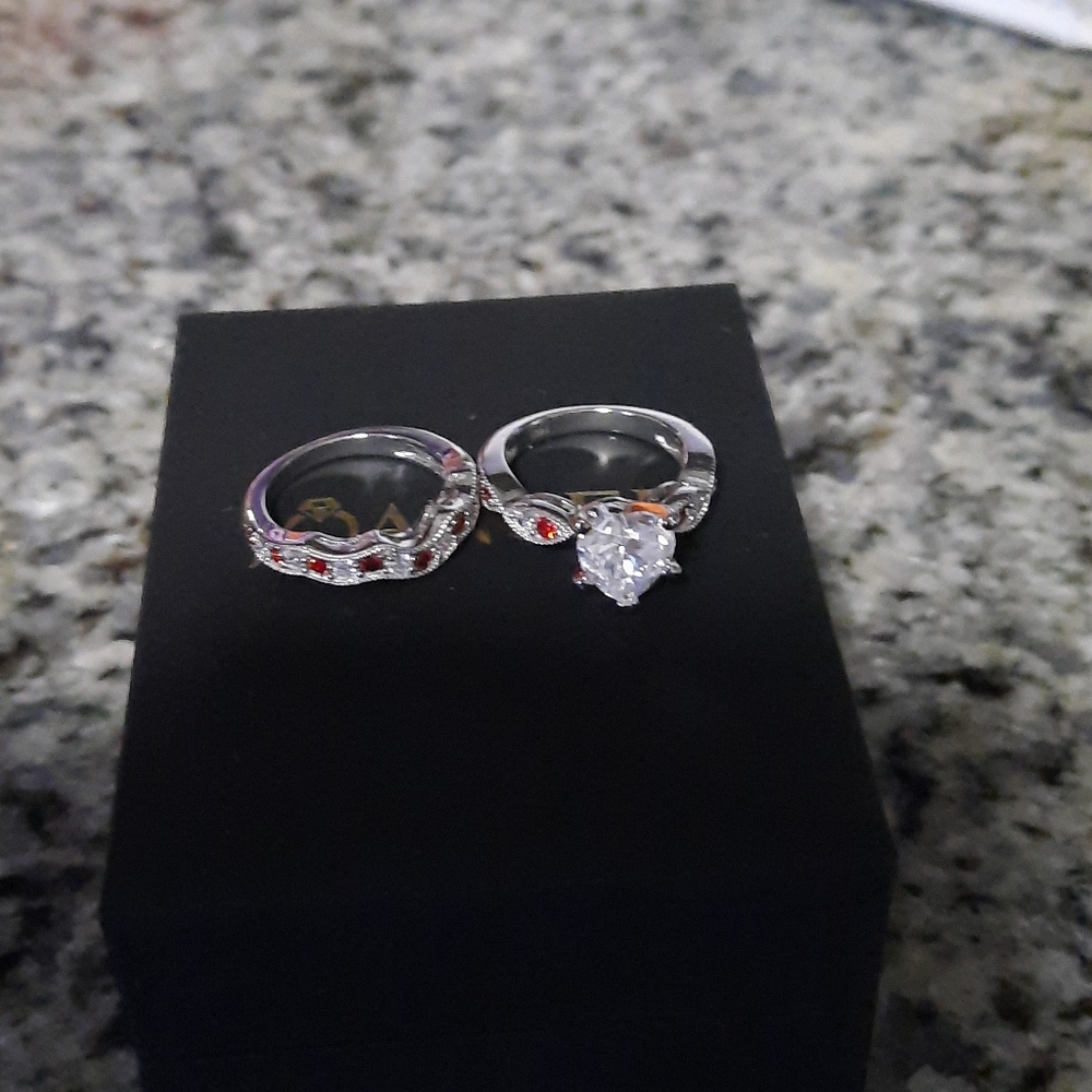Diamonique ruby wedding ring sets - Picture 3 of 3